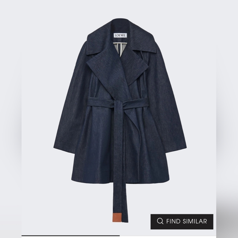 loewe trapeze belted coat raw denim blue sz 8 nwt